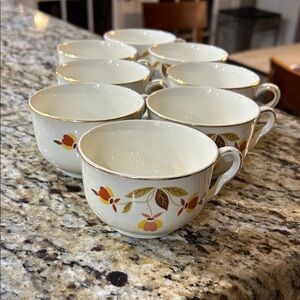vintage Hall China teacups in the "Autumn Leaf" pattern set of 8